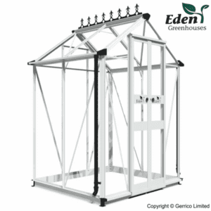 eden burford 66 zero threshold greenhouse 6x6 colour aluminium mill colour glazing polycarbonate twin wall 14322 p