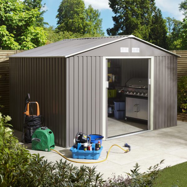 Rowlinson Trentvale Metal Apex Shed 10x8 Light Grey Open