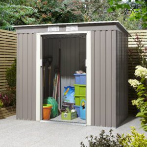 Rowlinson Metal Trentvale Pent Shed 6x4 Light Grey