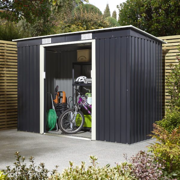 Rowlinson metal Trentvale pent shed 8x4 dark grey