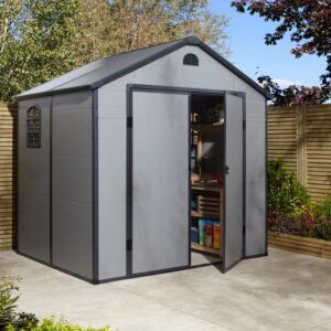 Rowlinson Airevale Plastic Apex Shed Light Grey 8x6 Ajar