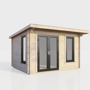 12x8 Power Pent Log Cabin White DD W