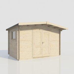 14x10 Chalet Workshop DD Log Cabin 28mm scaled