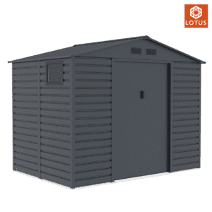Lotus Hypnos Apex Metal Shed 9x6 Grey 1250x1250 with Logo