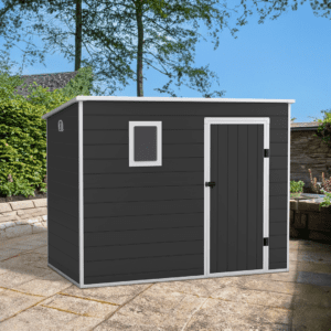 Oxonia Pent Plastic Shed Dark Grey 8 x 5 New Background